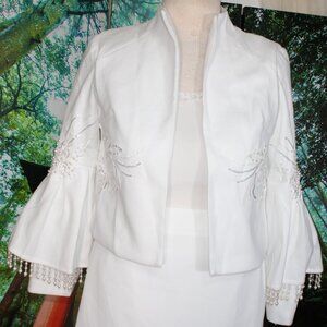 BEADED PALAZZO PANTS SUIT L-XL WHITE